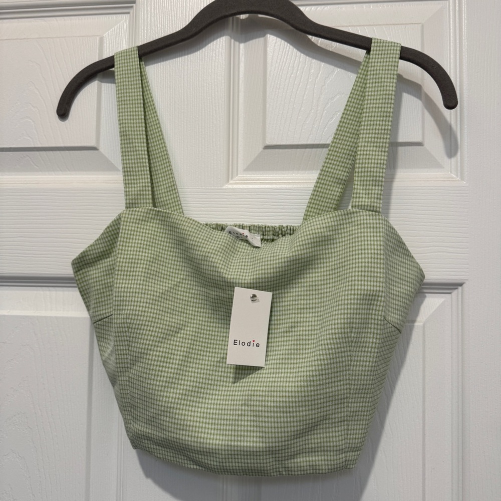 Elodie Green Checkered Women's Top gingham cropped tank top - Picture 3 of 6